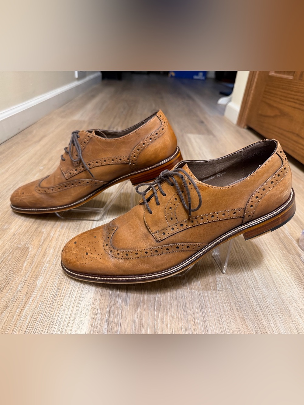 Joseph Abboud Men’s Size 13 Italian Leather Cognac Wingtip Brogue Dress Shoes